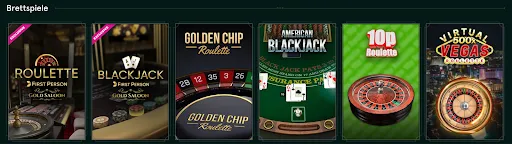Casinia Casino Brettspiele – Exklusive Roulette- und Blackjack-Varianten online spielen Übersicht der Brettspiel-Kategorie bei Casinia mit Titeln wie First Person Roulette, First Person Blackjack, Golden Chip Roulette, American Blackjack, 10p Roulette und Virtual Vegas Roulette